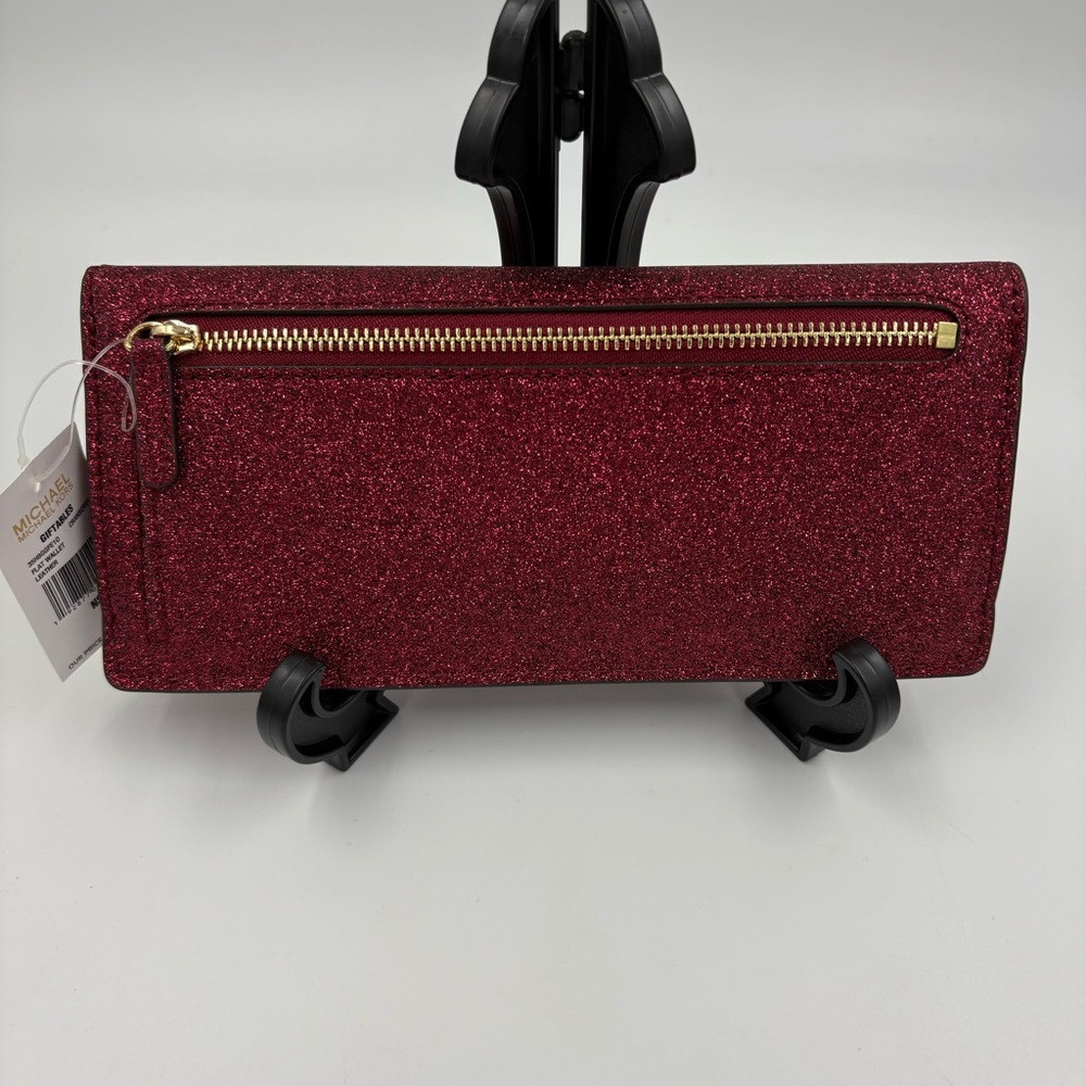 NWT Michael Kors Flat Wallet Cranberry Leather Glitter‎ - Picture 2 of 8